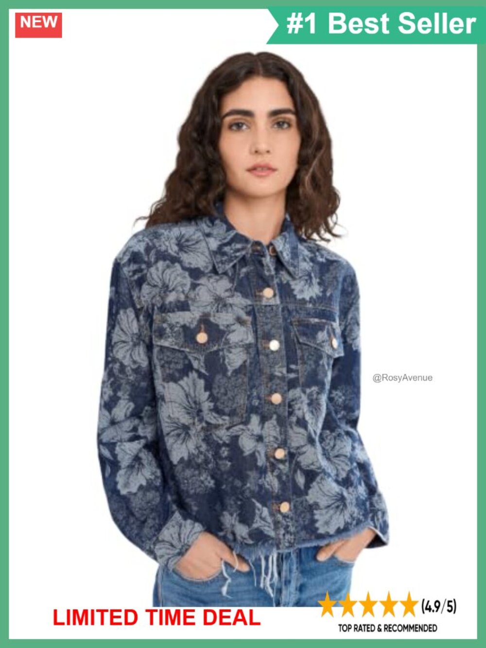 Jacquard Denim Jacket Floral Button-Down Long Sleeve